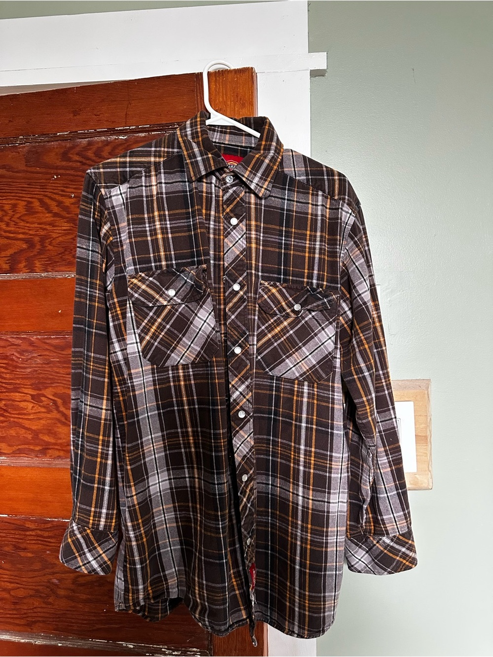 Men's Dickies Brown Plaid Pearl Snap Flannel Shirt